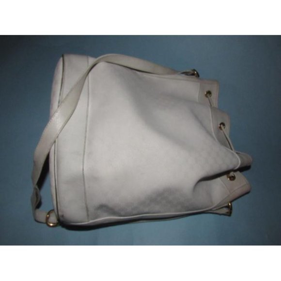 Gucci Cross Body Bucket Purse White Small G Logo Print Coated Canvas And Leather - Picture 6 of 12